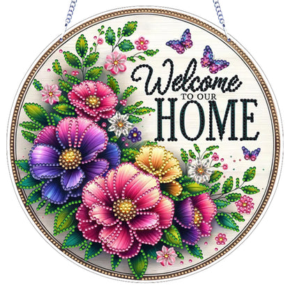 Welcome Home Floral DIY 2D Flat Acrylic Home Diamond Painting Hanging Pendant