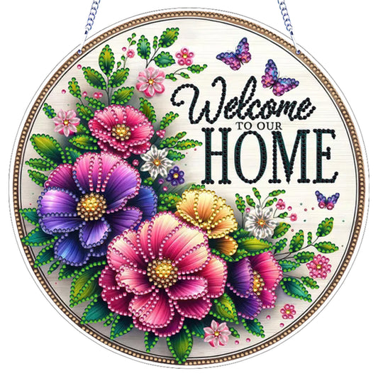 Welcome Home Floral DIY 2D Flat Acrylic Home Diamond Painting Hanging Pendant