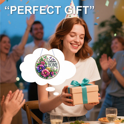 Welcome Home Floral DIY 2D Flat Acrylic Home Diamond Painting Hanging Pendant