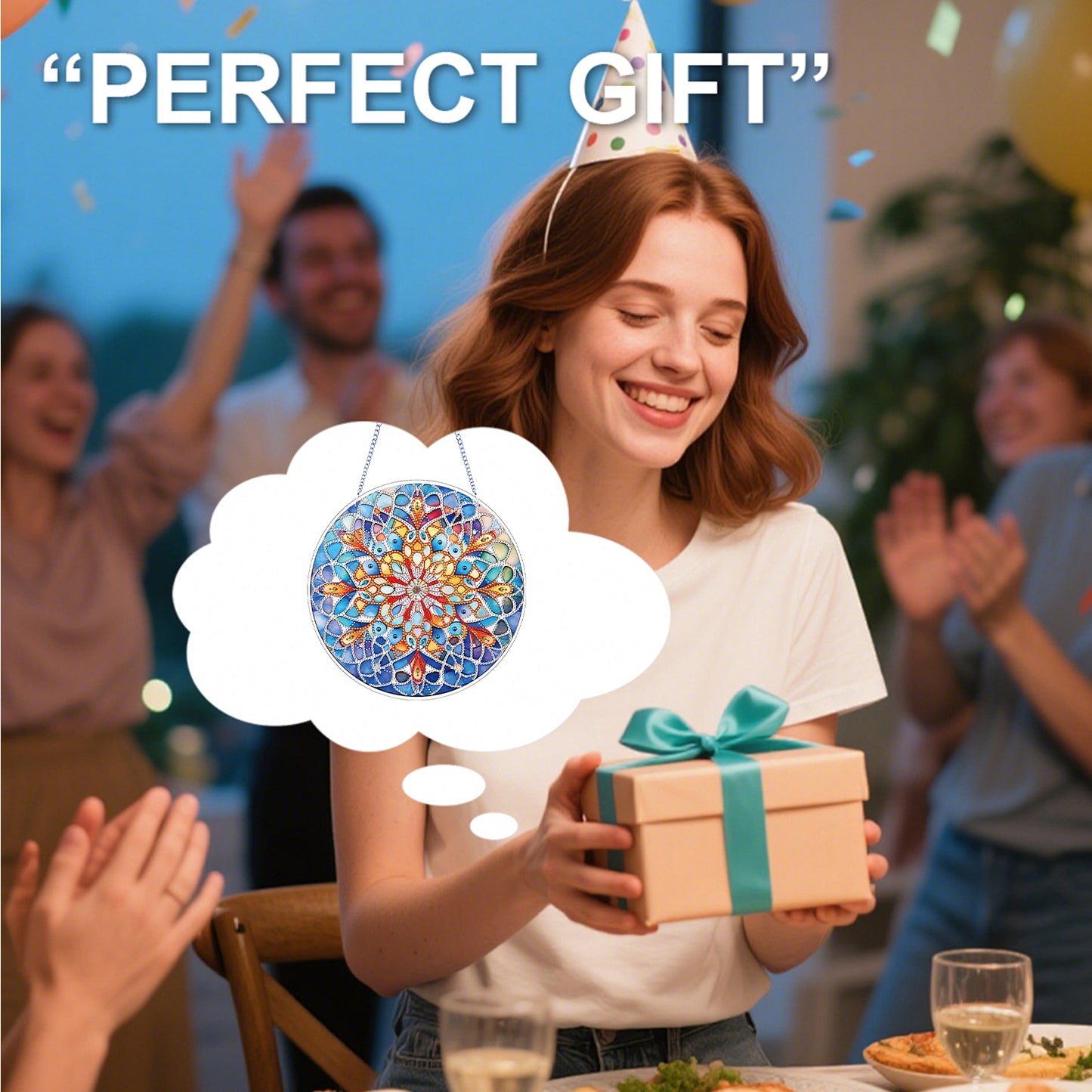 Mandala DIY 2D Flat Acrylic Diamond Painting Hanging Pendant for Home Wall Decor