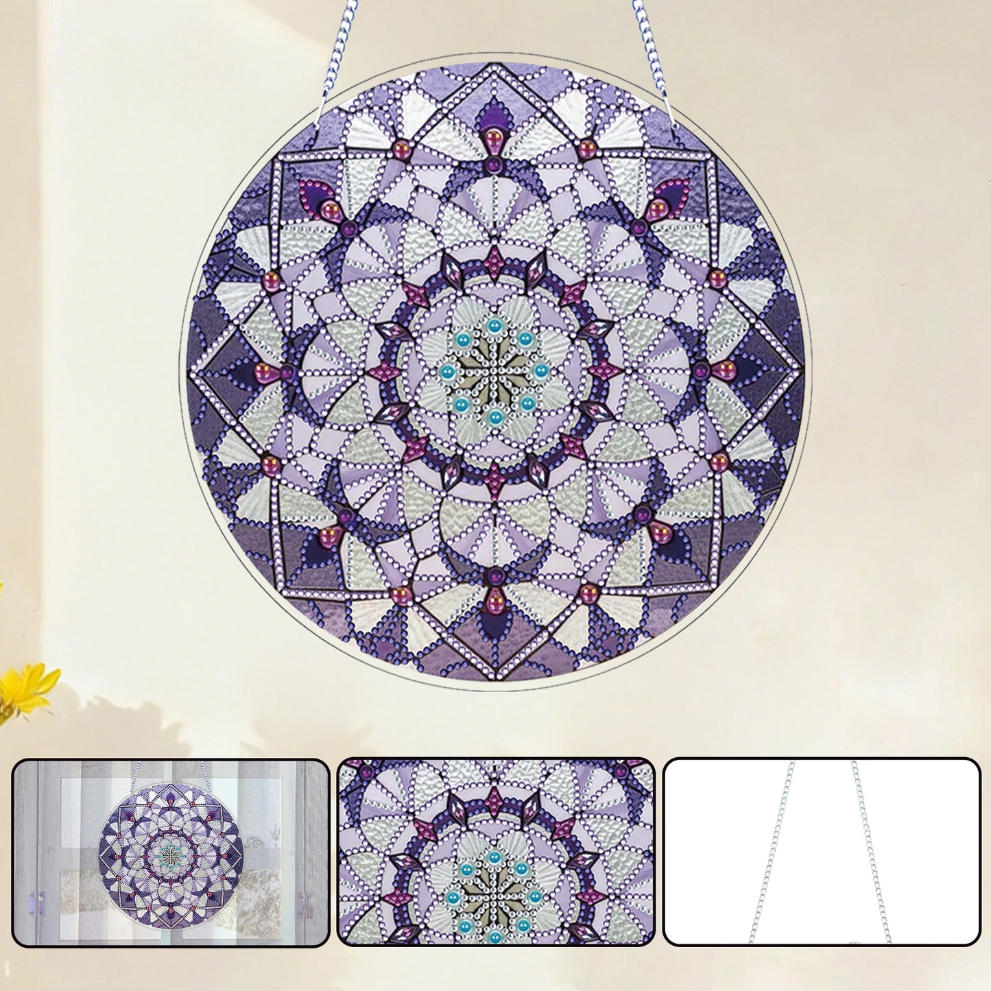 Purple Mandala DIY 2D Flat Acrylic Diamond Painting Hanging Pendant Home Decor