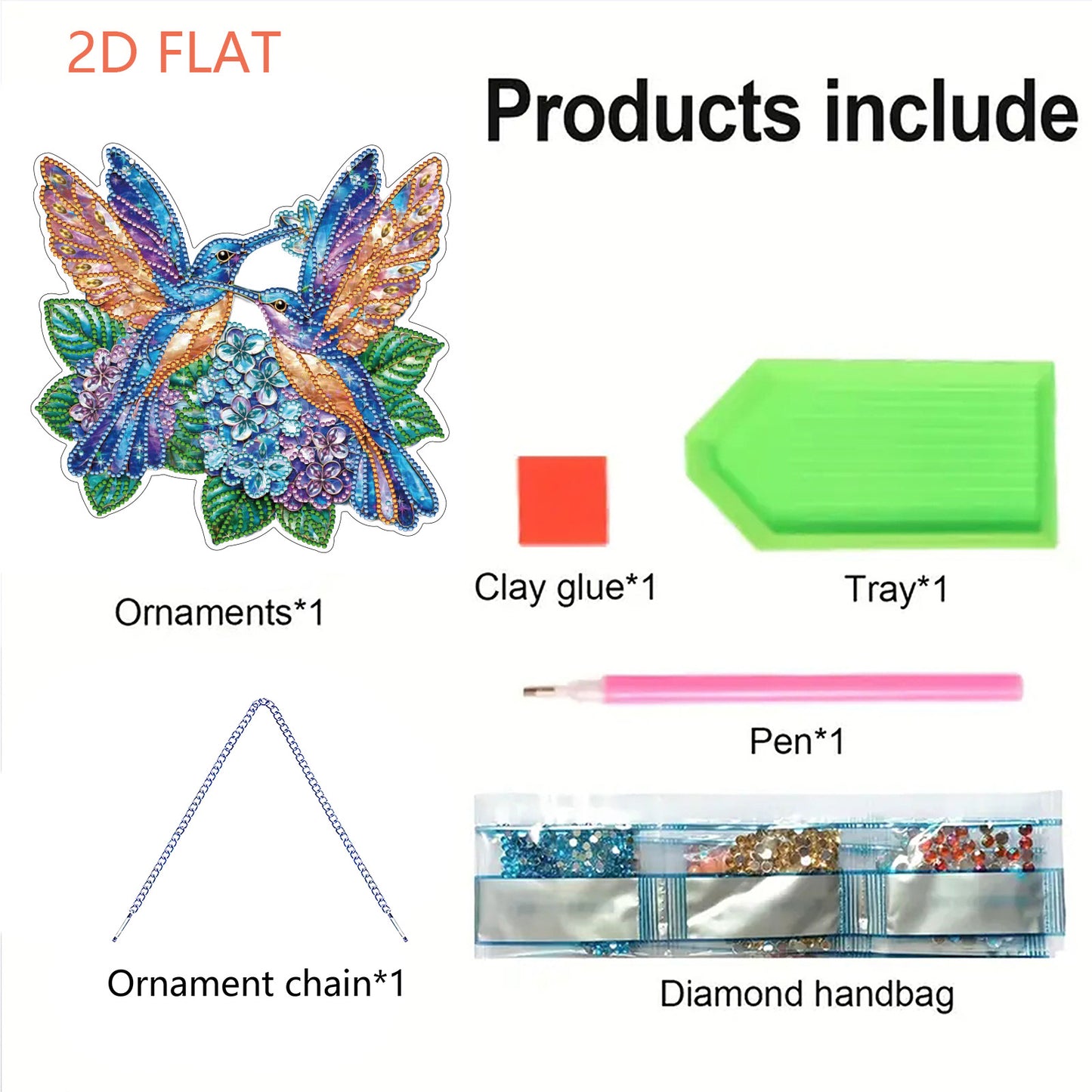 Hummingbird Flower DIY 2D Flat Acrylic Home Diamond Painting Hanging Pendant