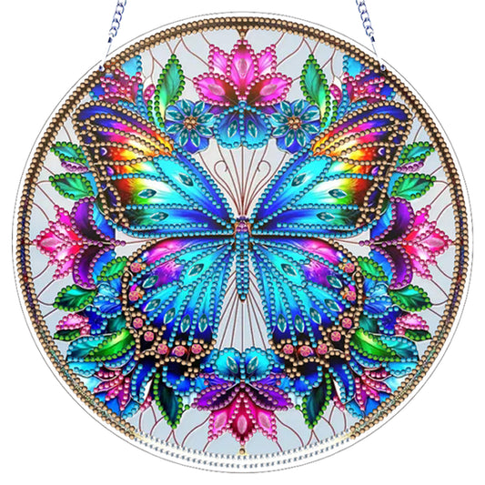 Butterfly Flower DIY 2D Flat Acrylic Diamond Painting Hanging Pendant Home Decor