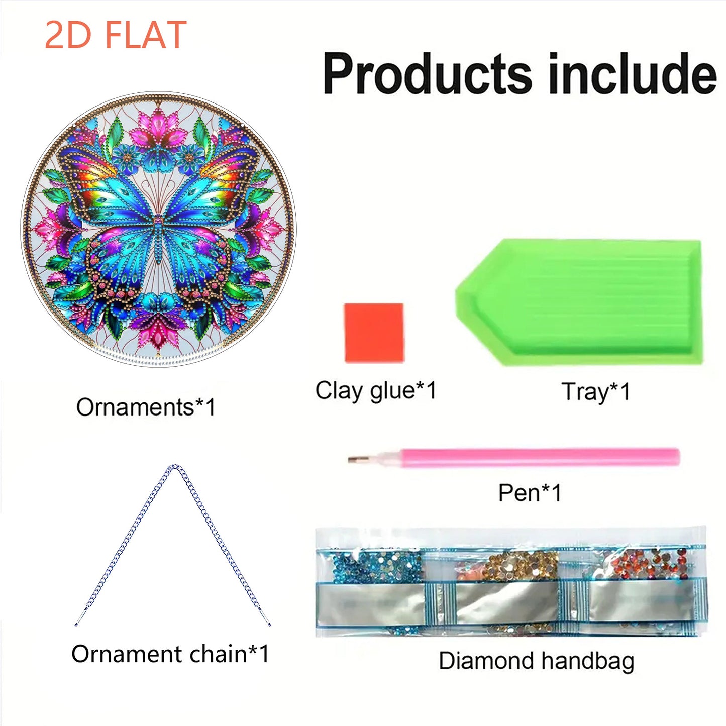 Butterfly Flower DIY 2D Flat Acrylic Diamond Painting Hanging Pendant Home Decor