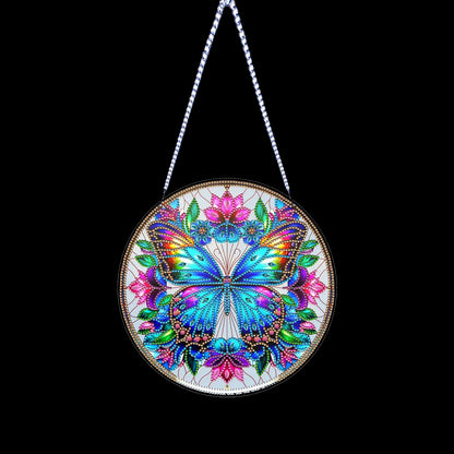 Butterfly Flower DIY 2D Flat Acrylic Diamond Painting Hanging Pendant Home Decor