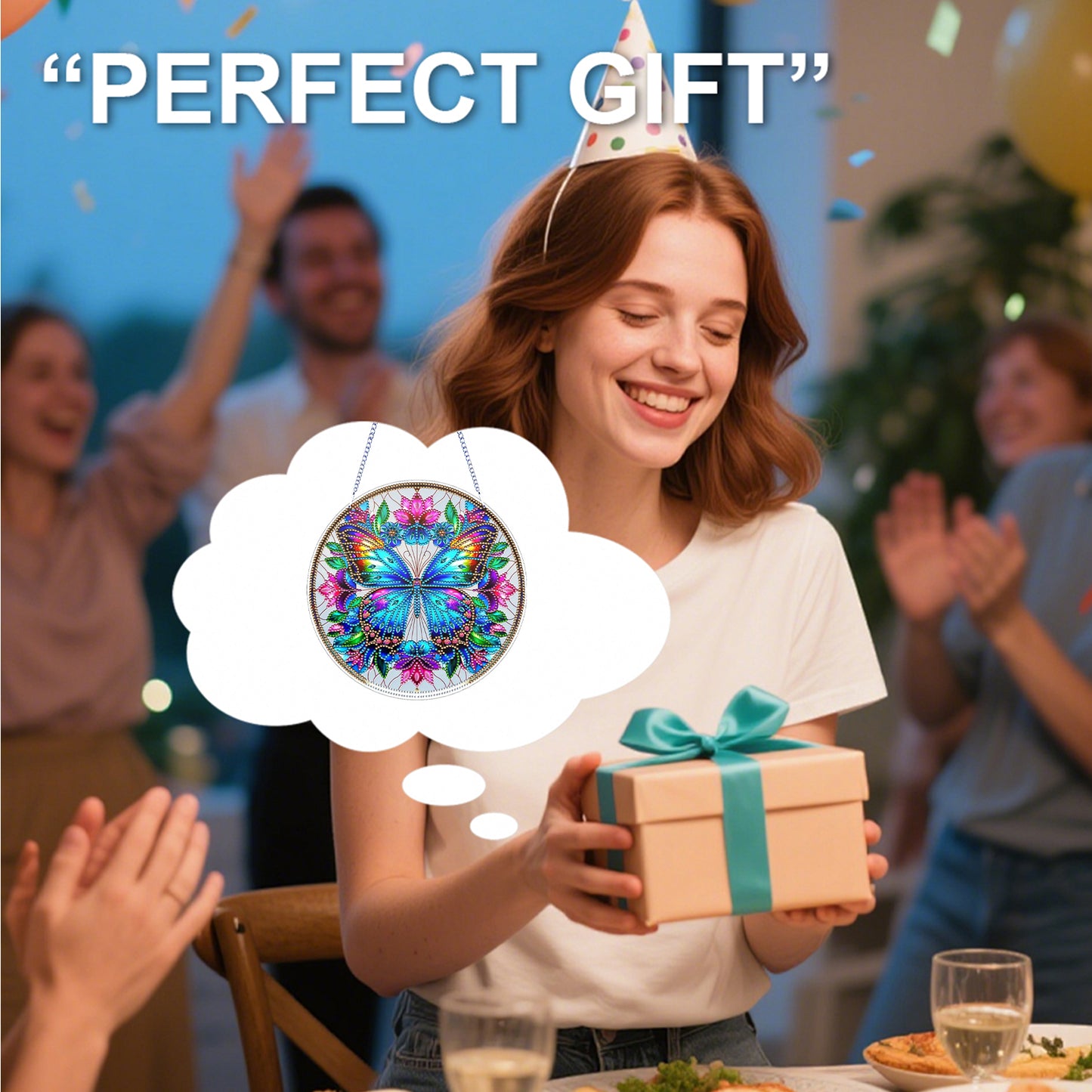 Butterfly Flower DIY 2D Flat Acrylic Diamond Painting Hanging Pendant Home Decor