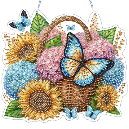 Sunflower Butterfly DIY 2D Flat Acrylic Home Diamond Painting Hanging Pendant