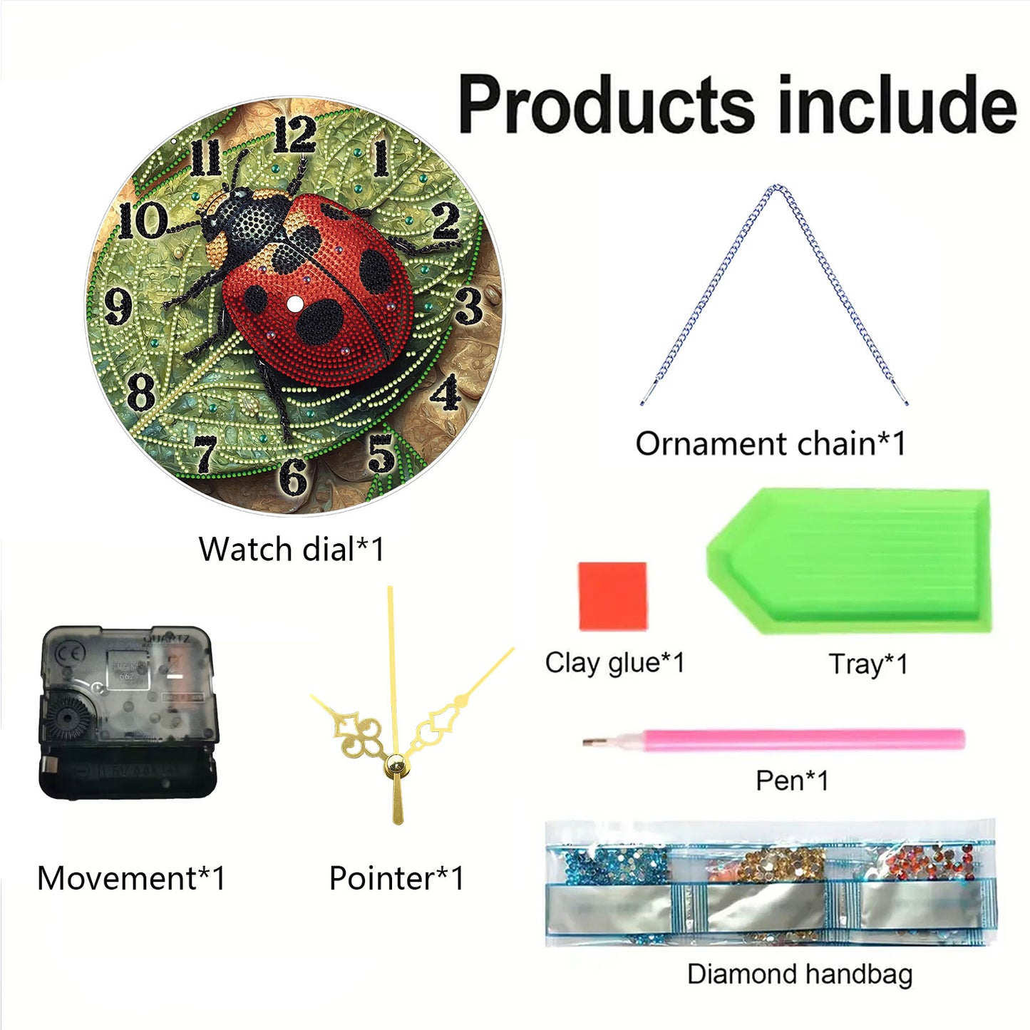 Ladybug 2D Flat DIY Acrylic Diamonds Painting Clocks for Living Room Decoration