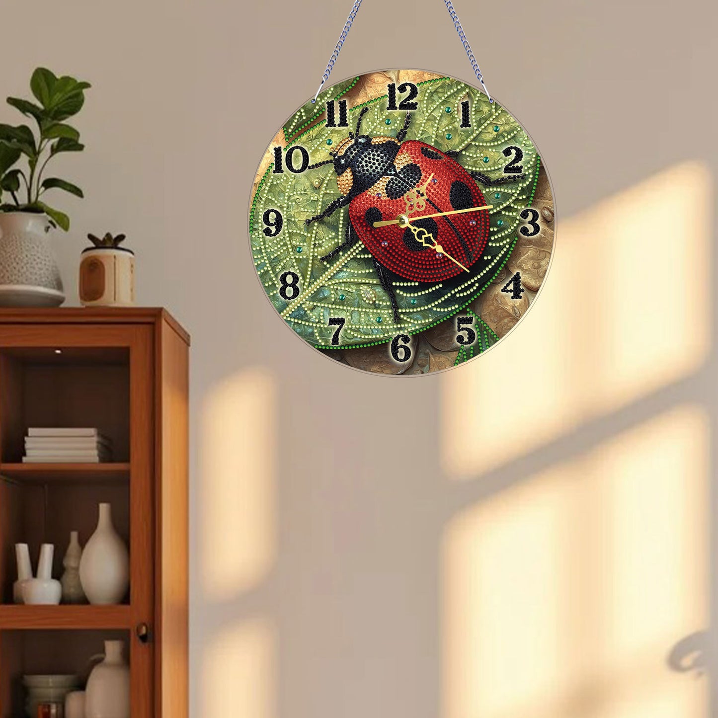 Ladybug 2D Flat DIY Acrylic Diamonds Painting Clocks for Living Room Decoration