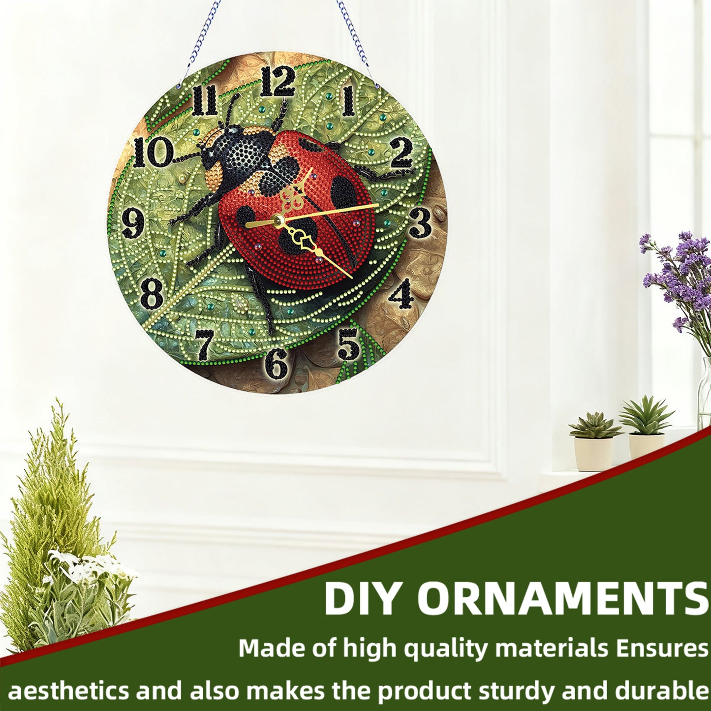 Ladybug 2D Flat DIY Acrylic Diamonds Painting Clocks for Living Room Decoration