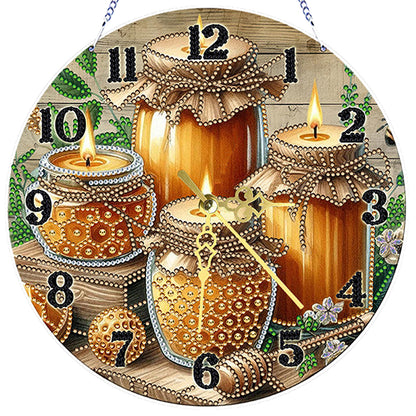 Honey 2D Flat DIY Acrylic Diamonds Painting Clocks for Home Wall or Window Decor