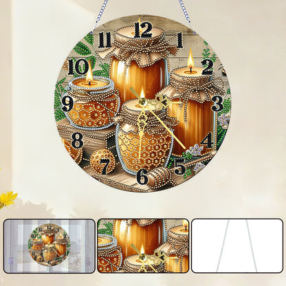 Honey 2D Flat DIY Acrylic Diamonds Painting Clocks for Home Wall or Window Decor