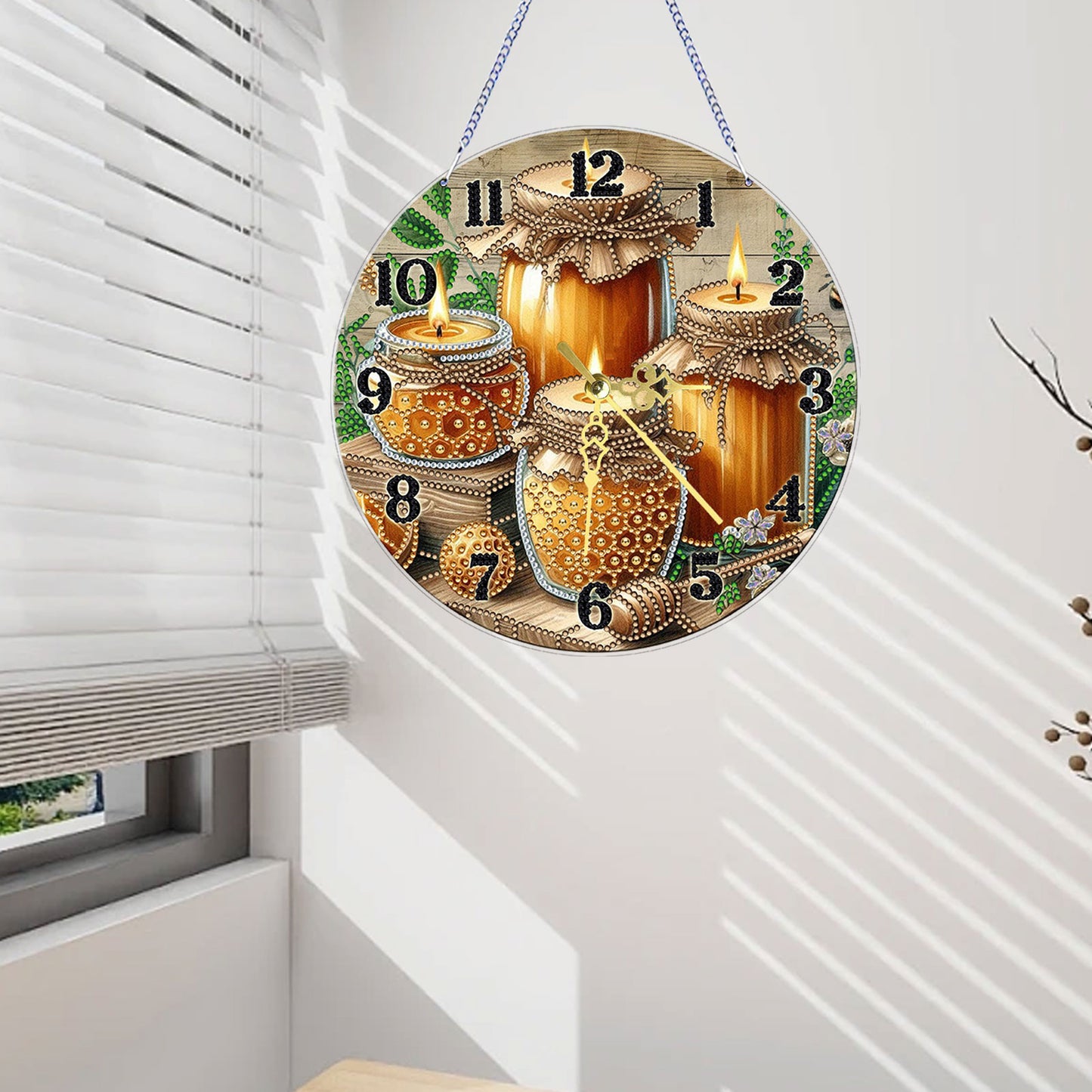 Honey 2D Flat DIY Acrylic Diamonds Painting Clocks for Home Wall or Window Decor