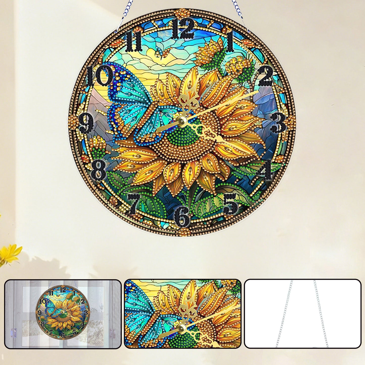Butterfly Sunflower 2D Flat DIY Acrylic Diamonds Painting Clocks Bedroom Decor