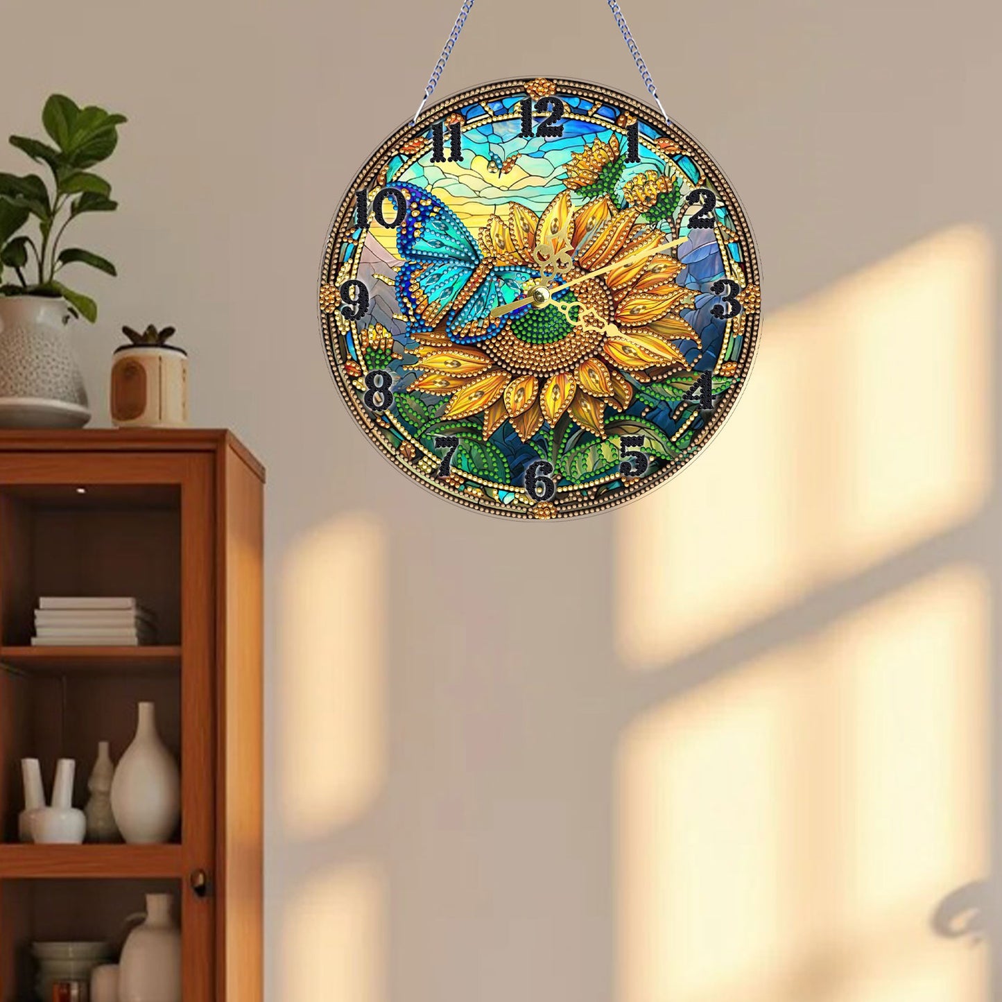 Butterfly Sunflower 2D Flat DIY Acrylic Diamonds Painting Clocks Bedroom Decor