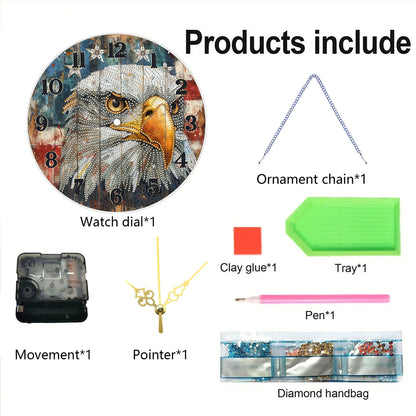 Eagle 2D Flat DIY Acrylic Diamonds Painting Clocks for Home Wall or Window Decor