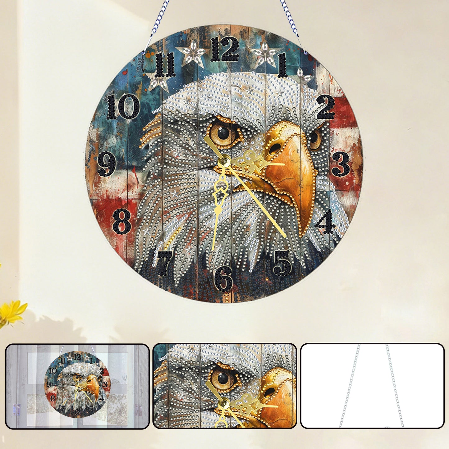 Eagle 2D Flat DIY Acrylic Diamonds Painting Clocks for Home Wall or Window Decor
