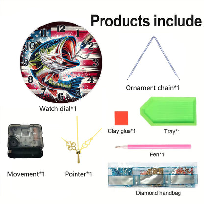 Big Fish 2D Flat DIY Acrylic Diamonds Painting Clocks for Living Room Decoration