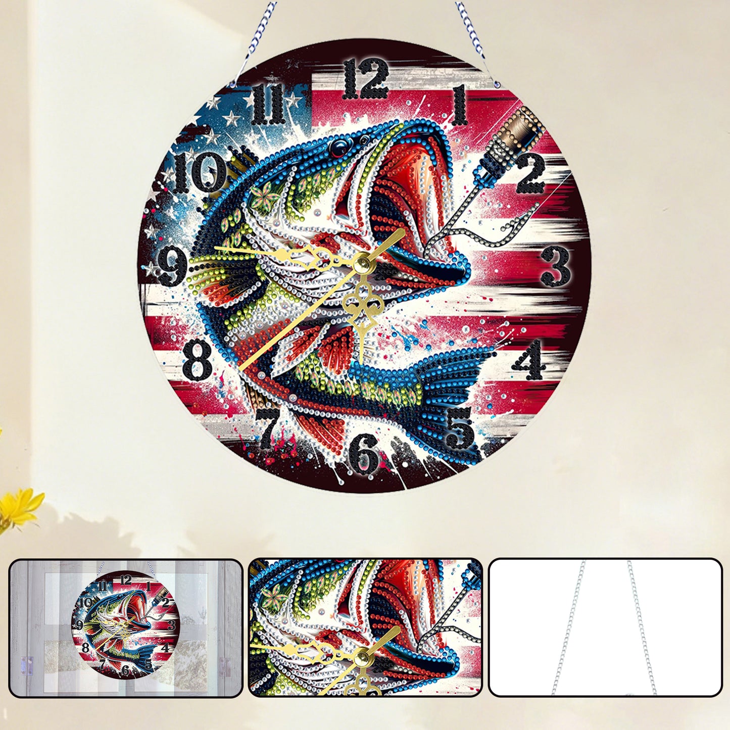 Big Fish 2D Flat DIY Acrylic Diamonds Painting Clocks for Living Room Decoration