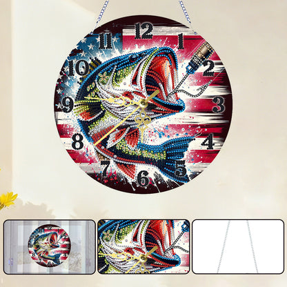 Big Fish 2D Flat DIY Acrylic Diamonds Painting Clocks for Living Room Decoration