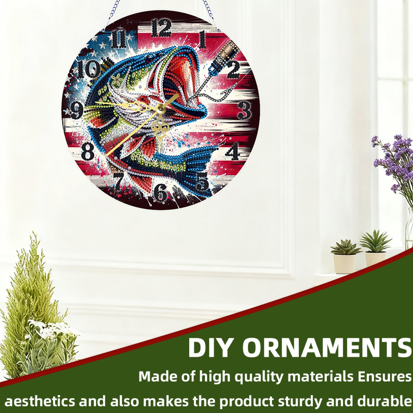 Big Fish 2D Flat DIY Acrylic Diamonds Painting Clocks for Living Room Decoration