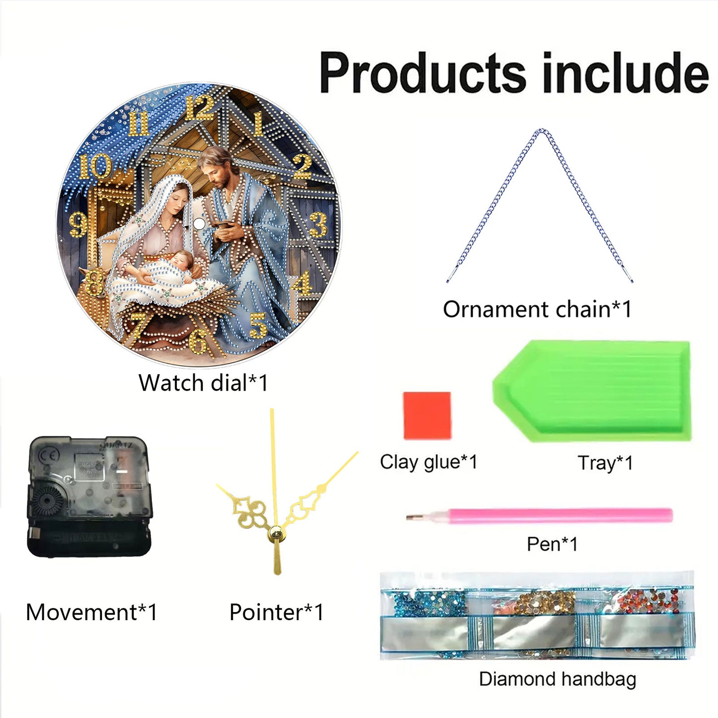 Jesus Virgin Mary 2D Flat DIY Acrylic Diamonds Painting Clocks Bedroom Decor