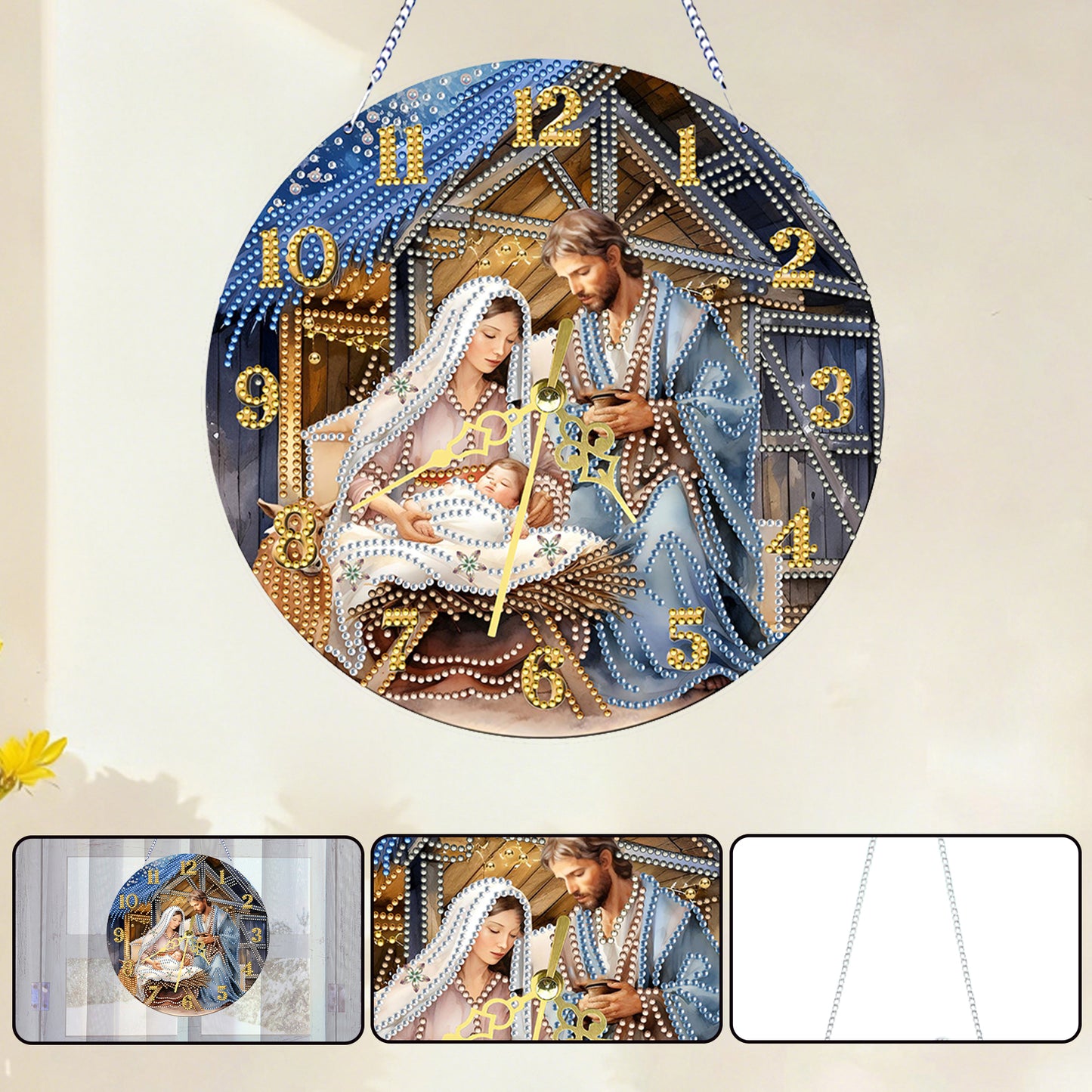 Jesus Virgin Mary 2D Flat DIY Acrylic Diamonds Painting Clocks Bedroom Decor