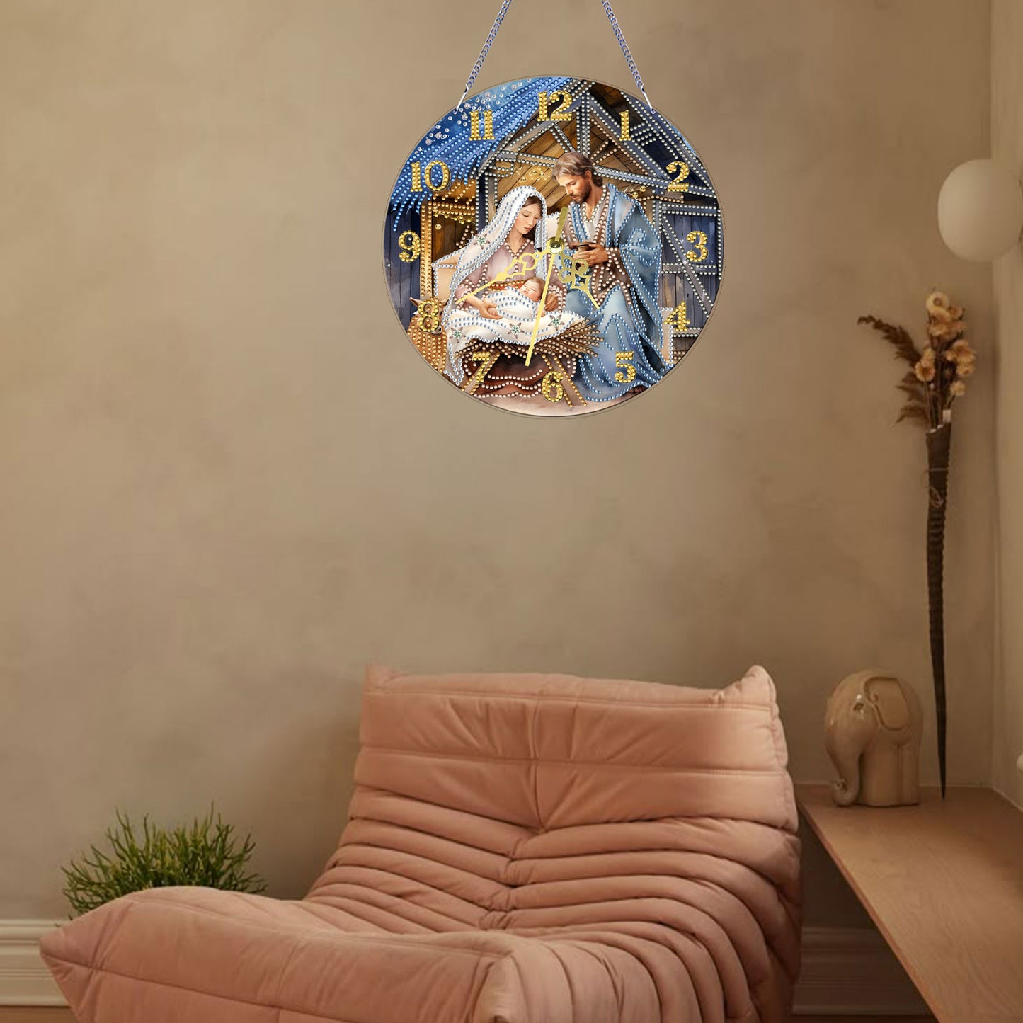 Jesus Virgin Mary 2D Flat DIY Acrylic Diamonds Painting Clocks Bedroom Decor