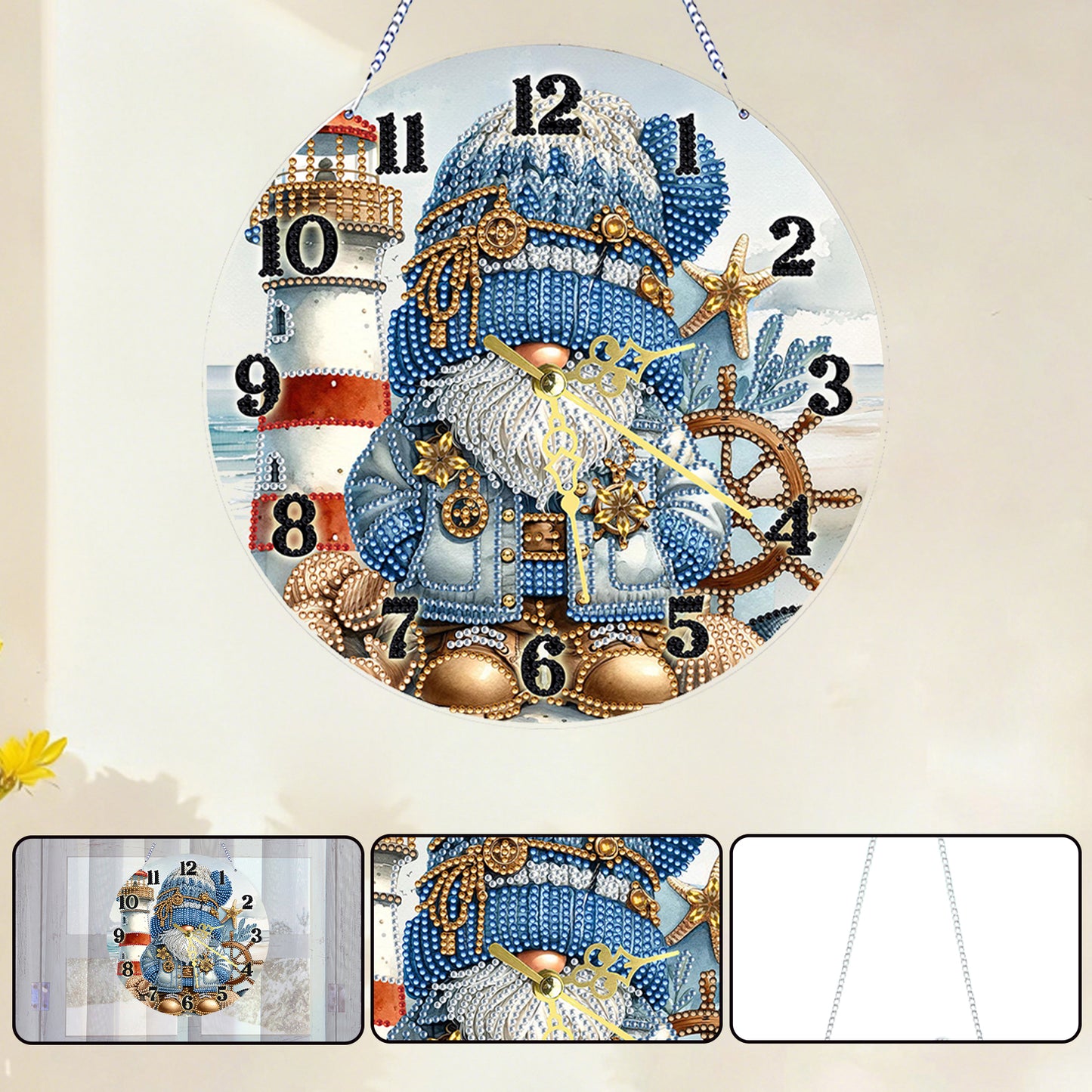 Lighthouse Gnome 2D Flat DIY Acrylic Diamonds Painting Clocks Bedroom Decor