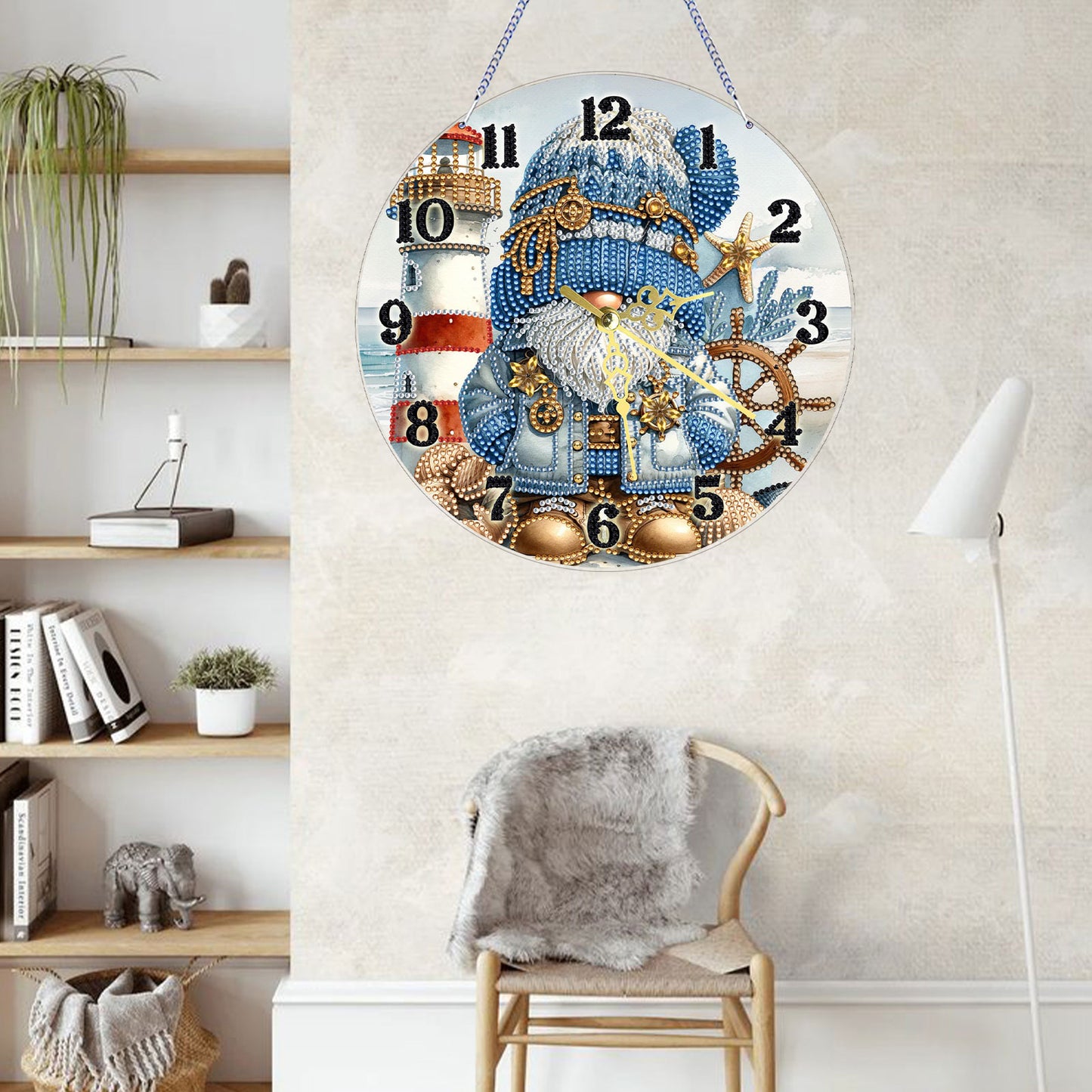 Lighthouse Gnome 2D Flat DIY Acrylic Diamonds Painting Clocks Bedroom Decor