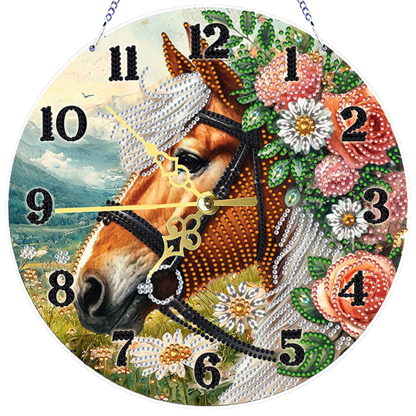 Flower Horse 2D Flat DIY Acrylic Diamonds Painting Clocks Home   Bedroom Decor