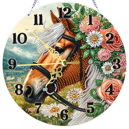 Flower Horse 2D Flat DIY Acrylic Diamonds Painting Clocks Home   Bedroom Decor