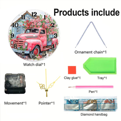 Flower Cart 2D Flat DIY Acrylic Diamonds Painting Clocks Home   Bedroom Decor