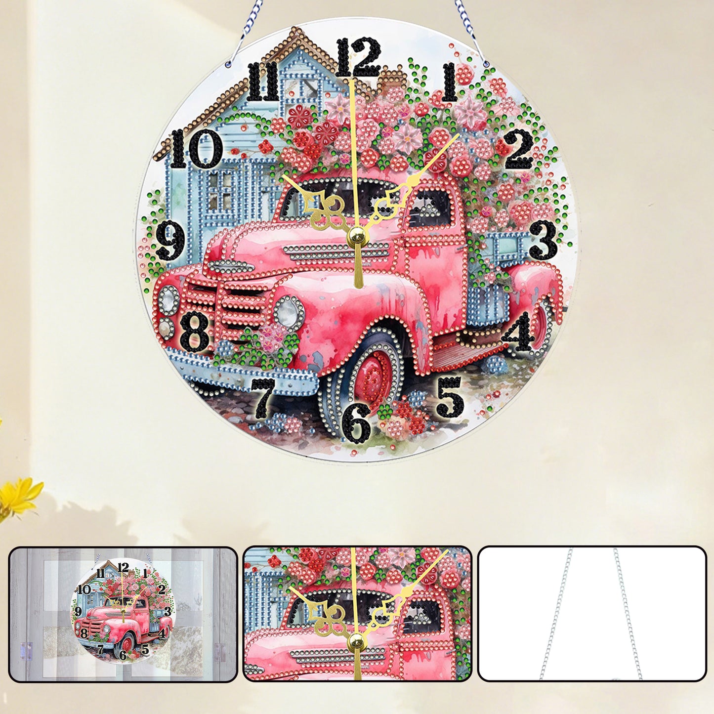 Flower Cart 2D Flat DIY Acrylic Diamonds Painting Clocks Home   Bedroom Decor