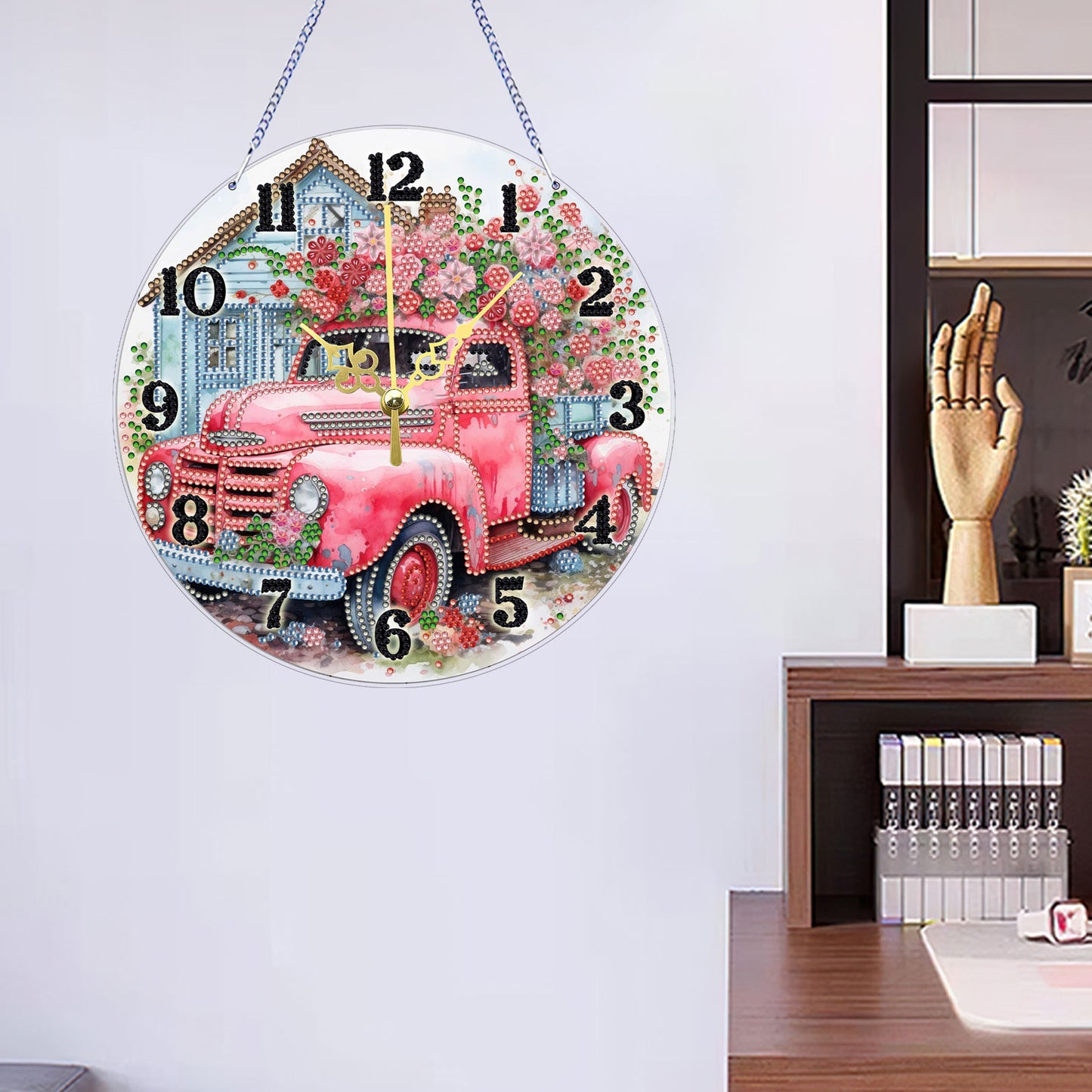 Flower Cart 2D Flat DIY Acrylic Diamonds Painting Clocks Home   Bedroom Decor