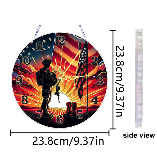 Soldier 2D Flat DIY Acrylic Diamonds Painting Clocks for Living Room Decoration