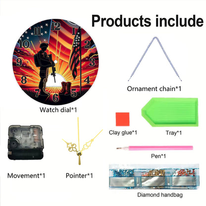 Soldier 2D Flat DIY Acrylic Diamonds Painting Clocks for Living Room Decoration