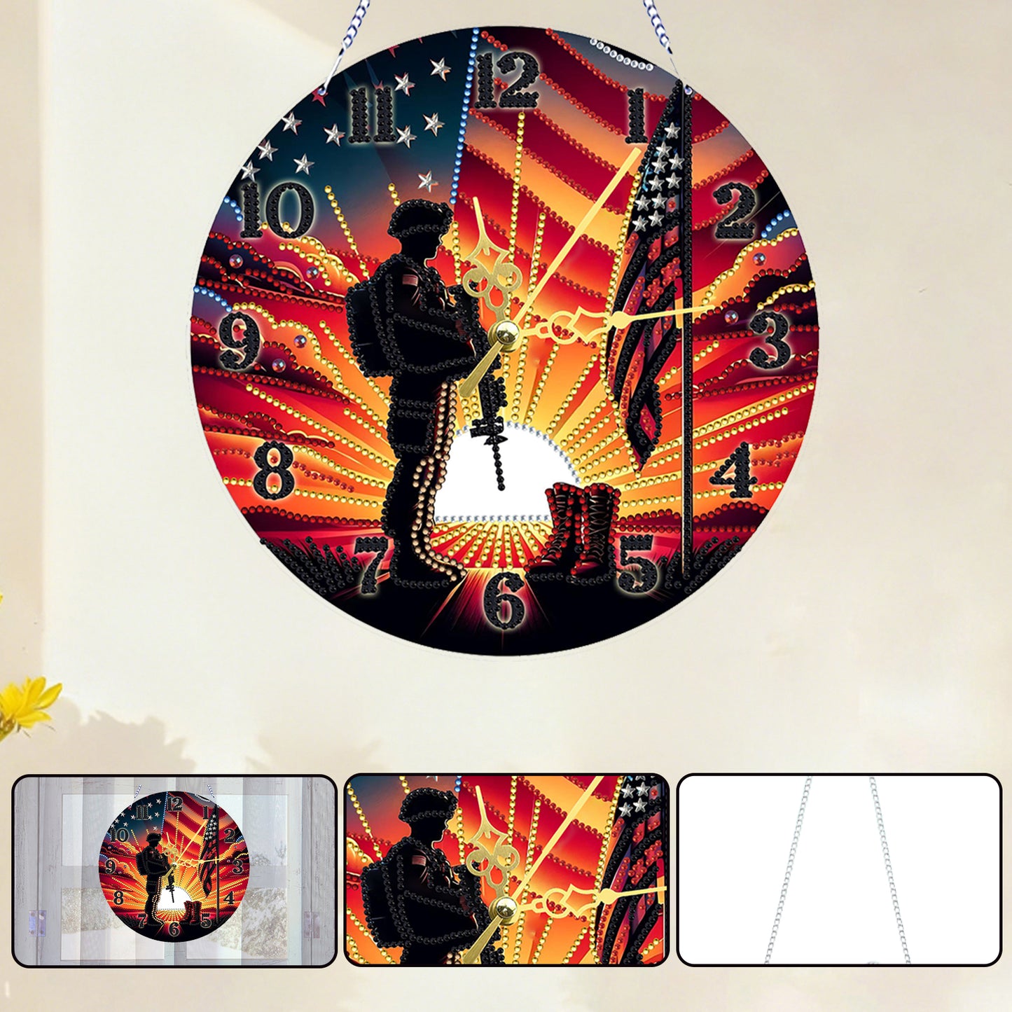 Soldier 2D Flat DIY Acrylic Diamonds Painting Clocks for Living Room Decoration