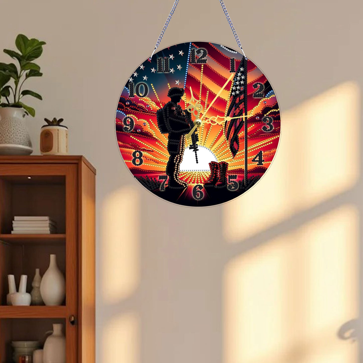 Soldier 2D Flat DIY Acrylic Diamonds Painting Clocks for Living Room Decoration