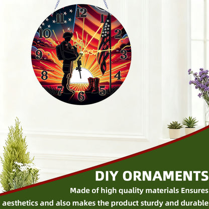 Soldier 2D Flat DIY Acrylic Diamonds Painting Clocks for Living Room Decoration