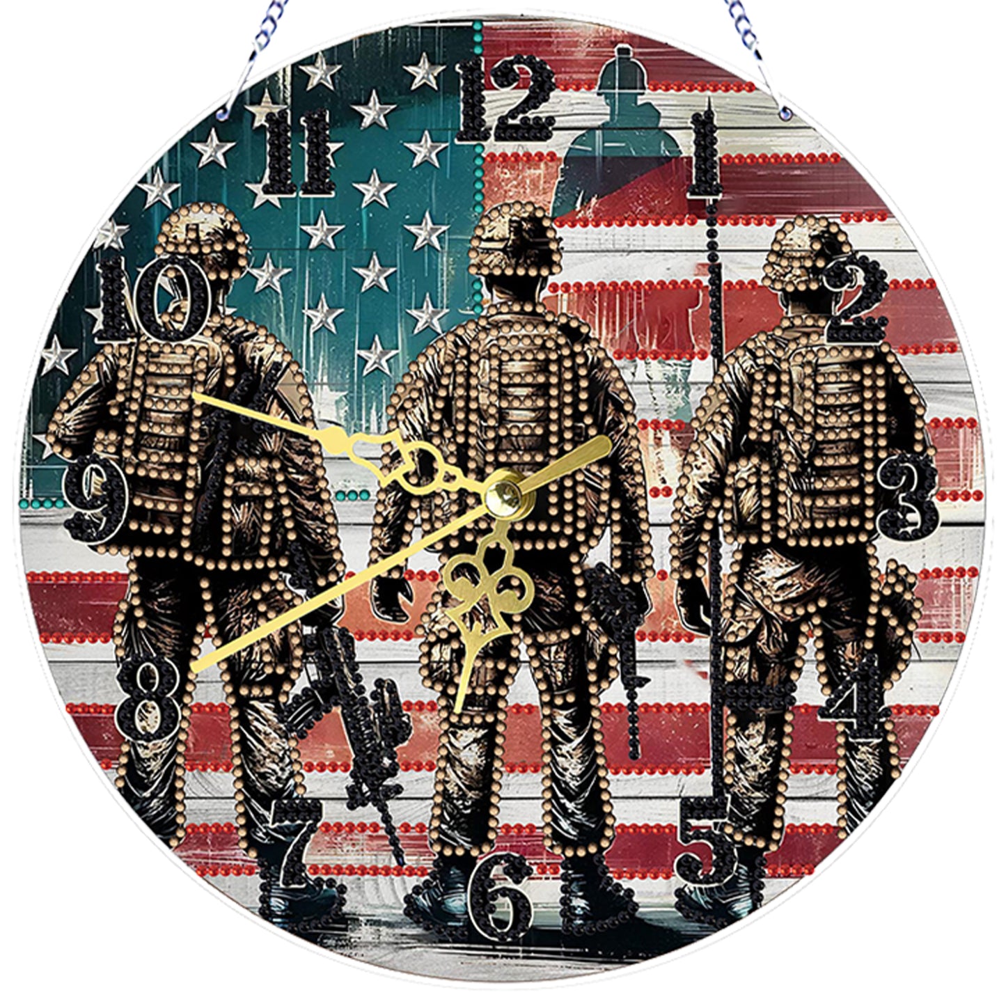 Soldier 2D Flat DIY Acrylic Diamonds Painting Clocks for Living Room Decoration