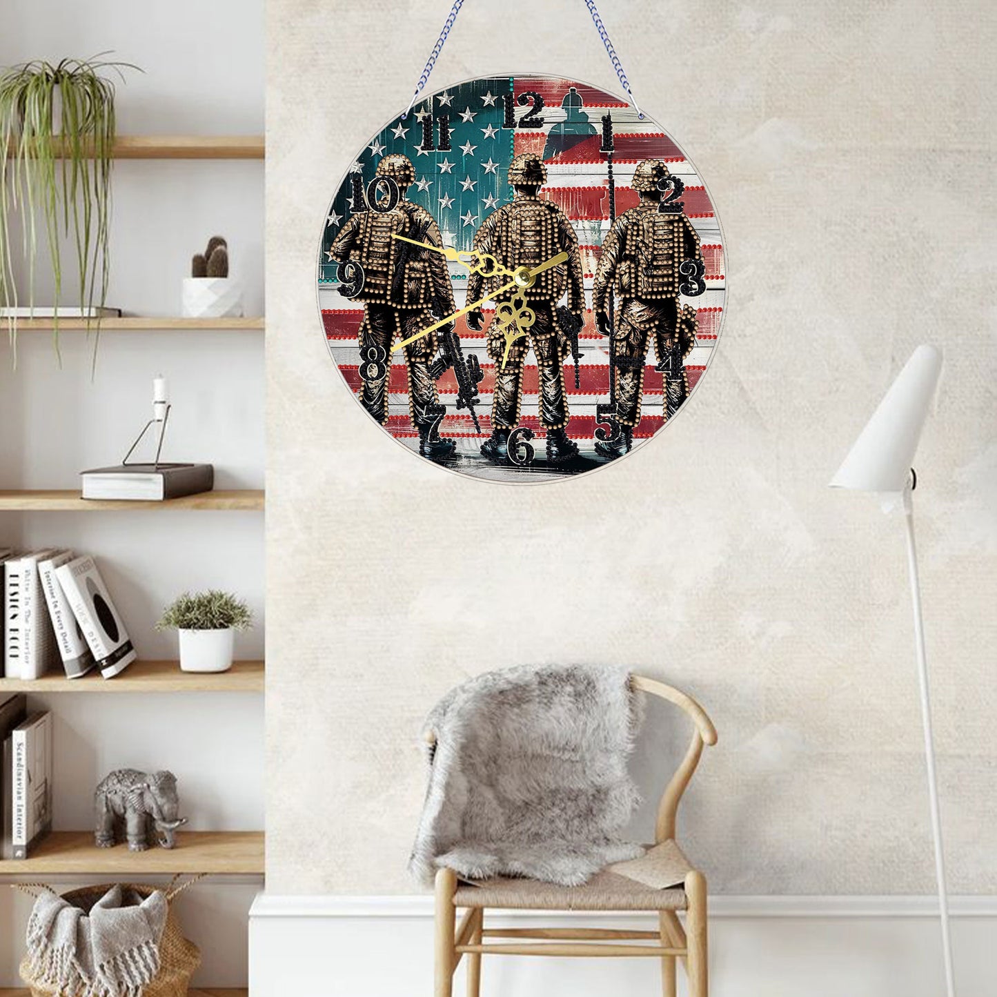 Soldier 2D Flat DIY Acrylic Diamonds Painting Clocks for Living Room Decoration
