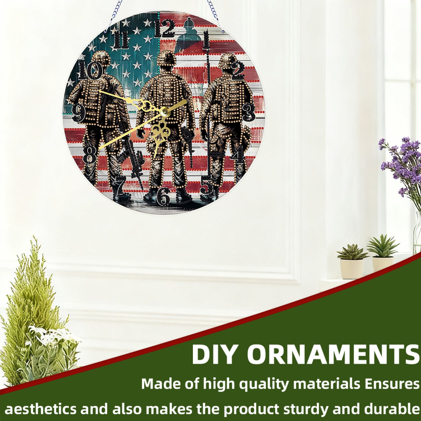 Soldier 2D Flat DIY Acrylic Diamonds Painting Clocks for Living Room Decoration