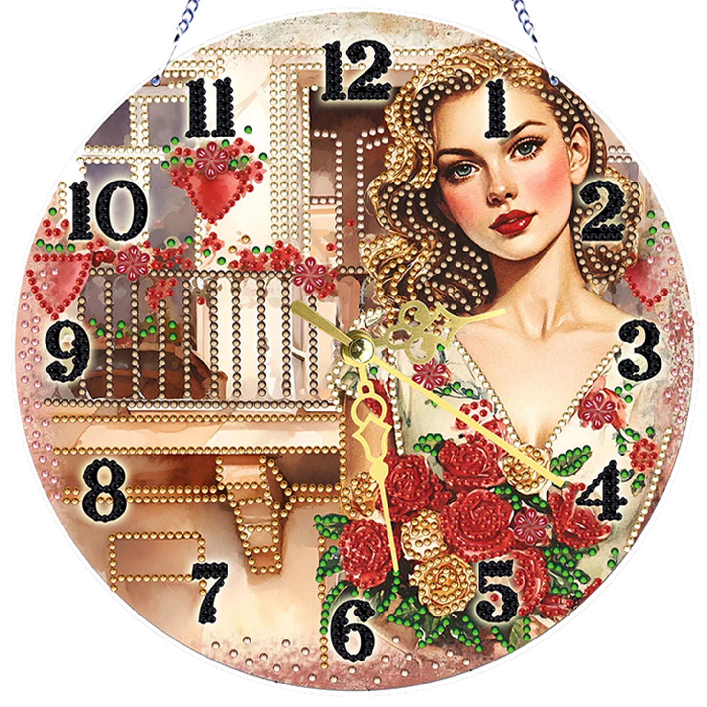 Retro Girl 2D Flat DIY Acrylic Diamonds Painting Clocks Home   Bedroom Decor