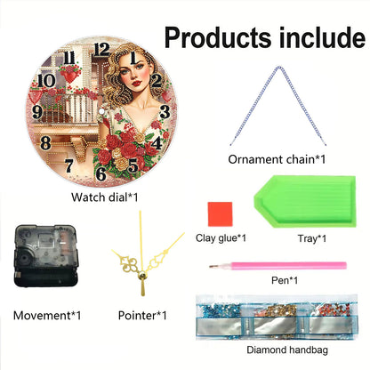 Retro Girl 2D Flat DIY Acrylic Diamonds Painting Clocks Home   Bedroom Decor