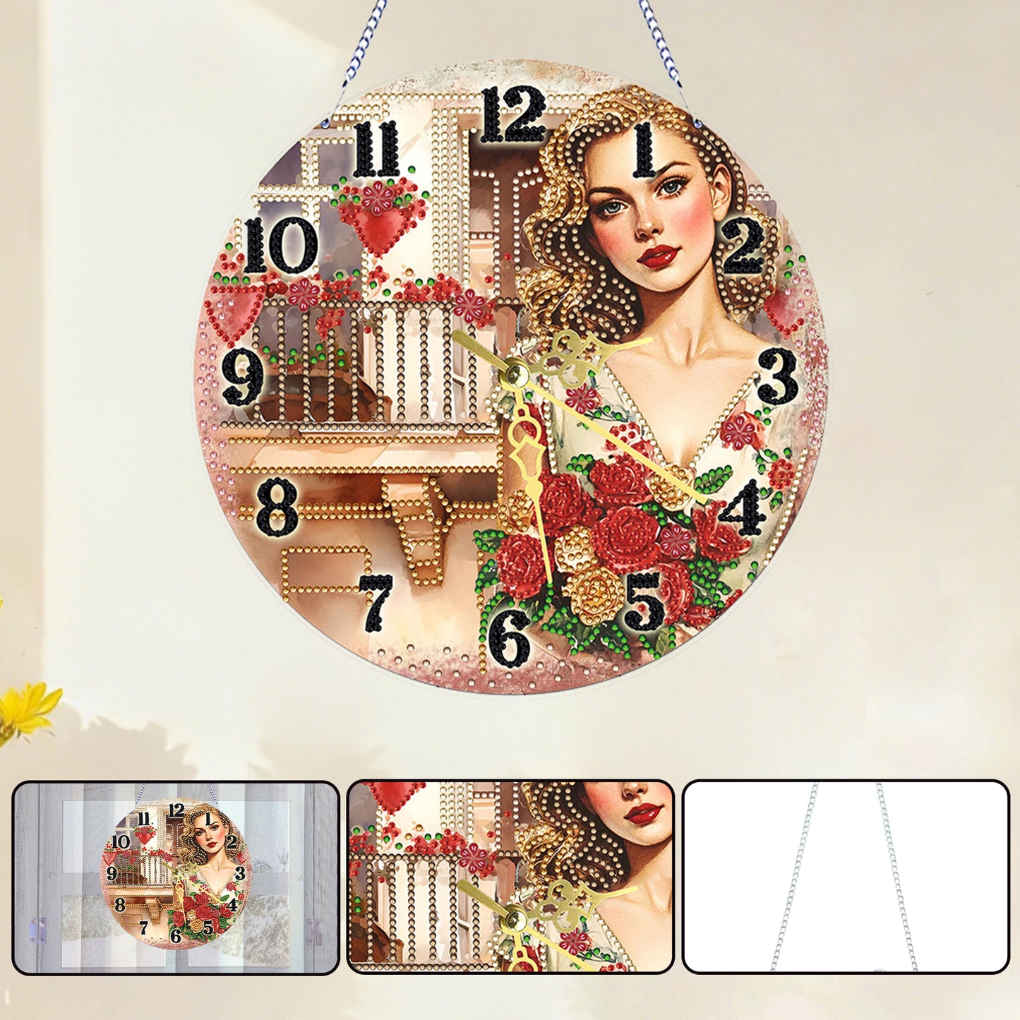 Retro Girl 2D Flat DIY Acrylic Diamonds Painting Clocks Home   Bedroom Decor