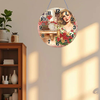 Retro Girl 2D Flat DIY Acrylic Diamonds Painting Clocks Home   Bedroom Decor