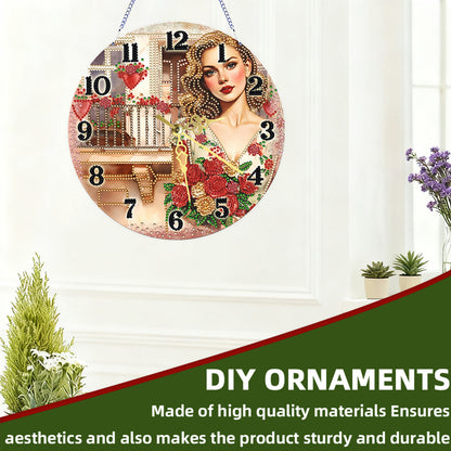 Retro Girl 2D Flat DIY Acrylic Diamonds Painting Clocks Home   Bedroom Decor