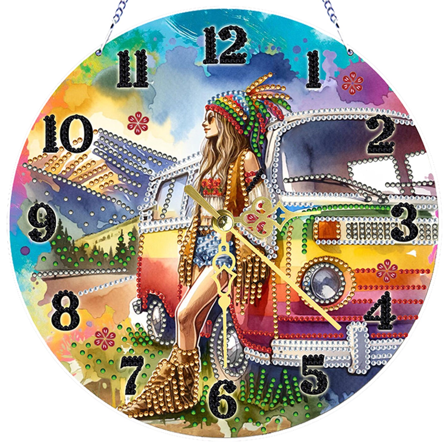 Outdoor Girl 2D Flat DIY Acrylic Diamonds Painting Clocks Home   Bedroom Decor