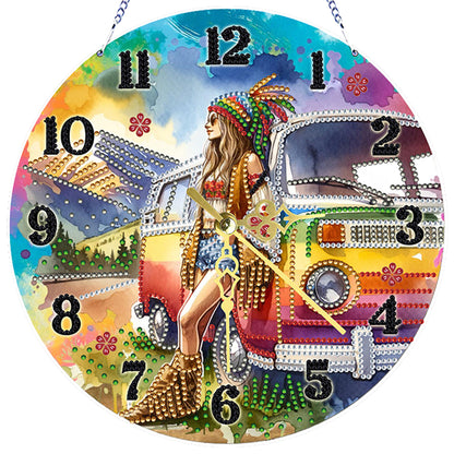 Outdoor Girl 2D Flat DIY Acrylic Diamonds Painting Clocks Home   Bedroom Decor